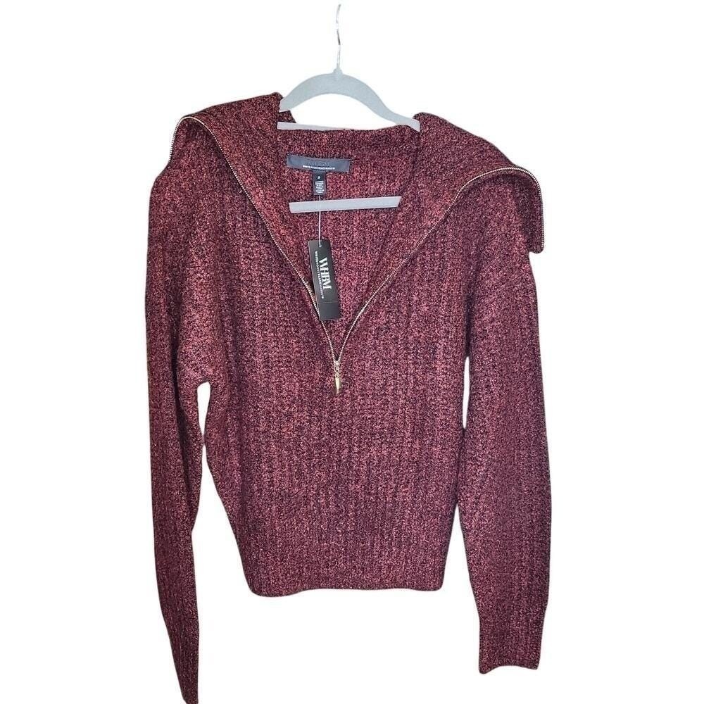 NWT WHBM Burgundy Marled Quarter Zip Sweater Small - Picture 6 of 6